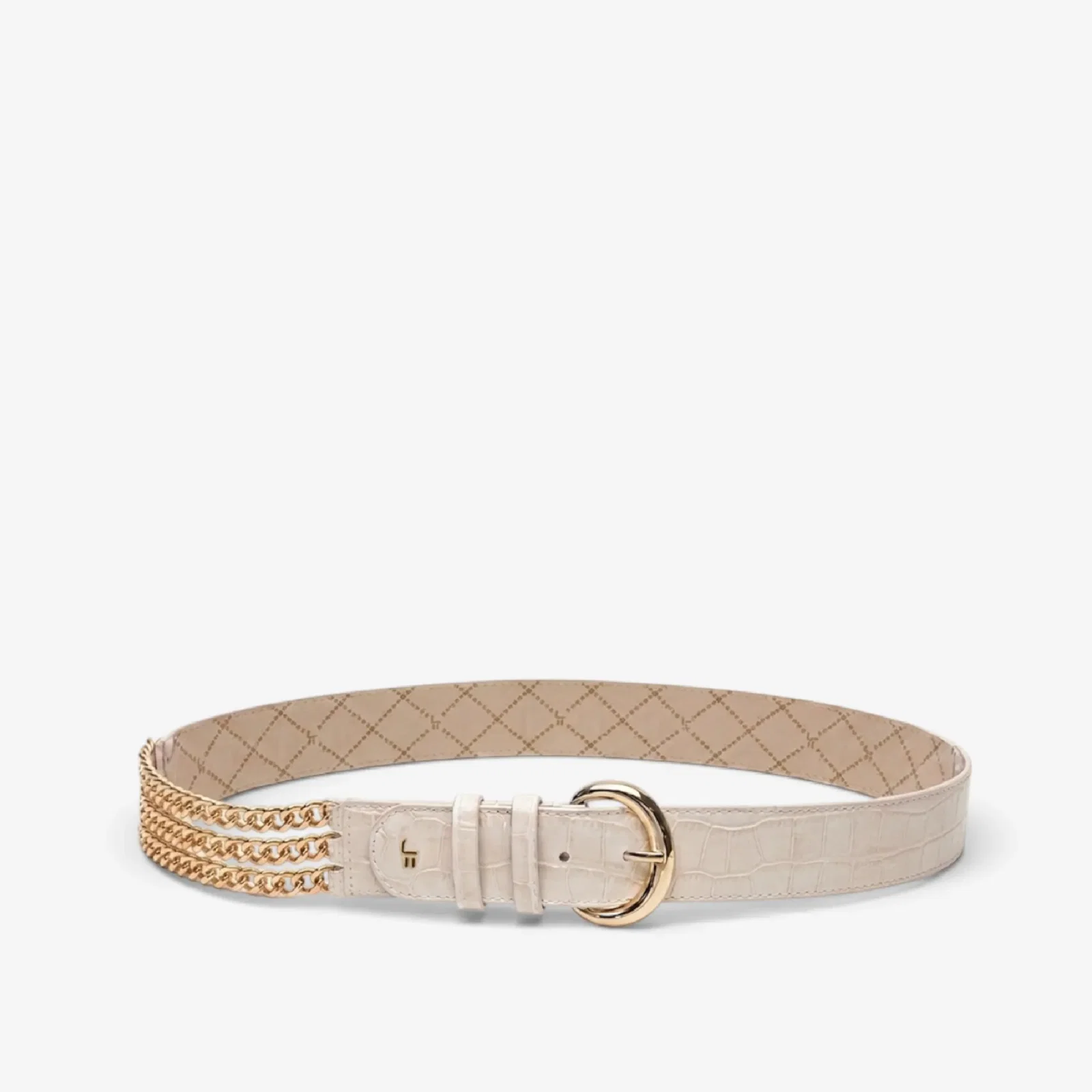 Cinto Off White Algodão Corrente Couro Croco