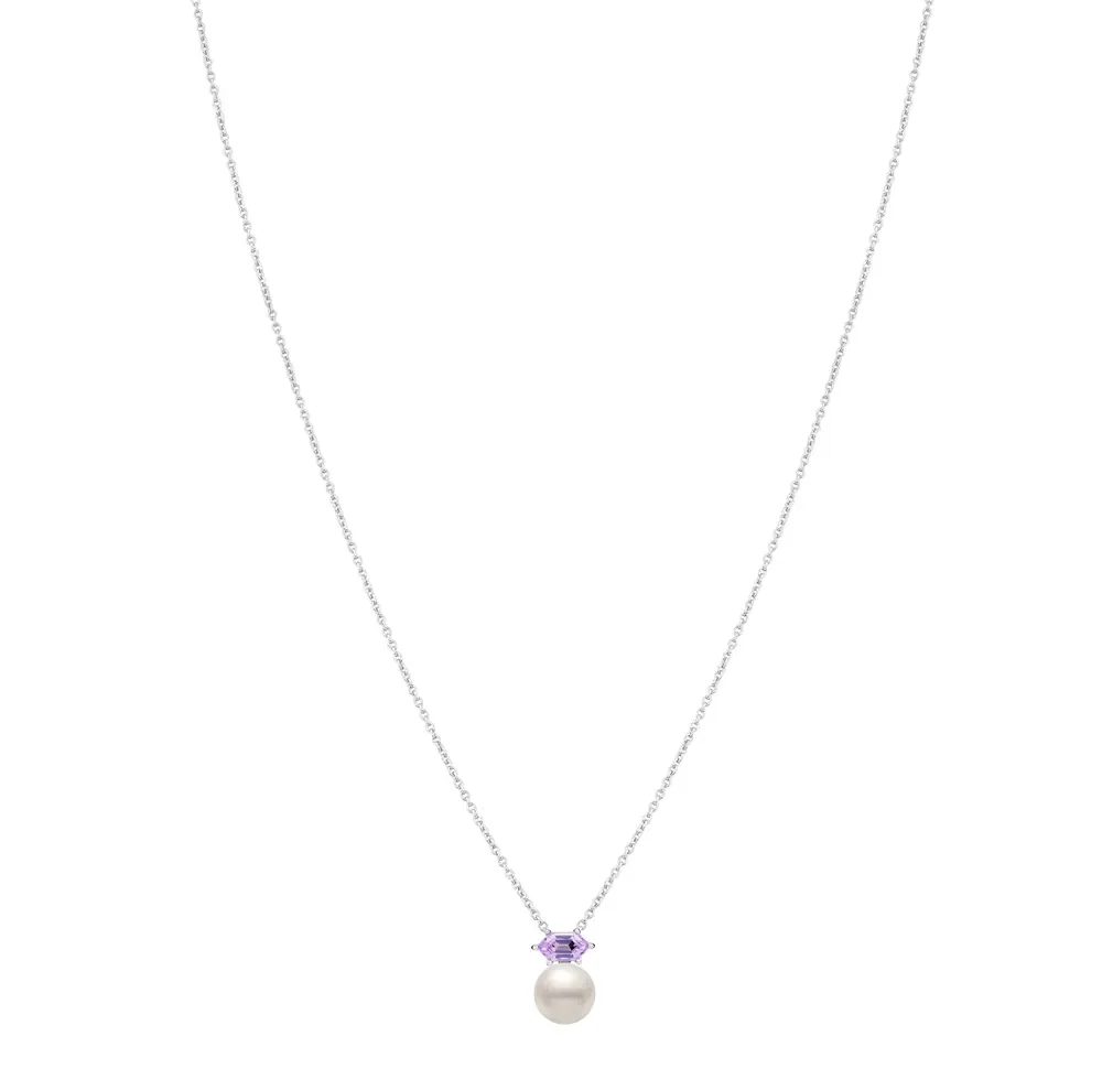 Colar Lavanda em Prata 925 com Pérola e Ametista Roxa, 45cm — imagem 1