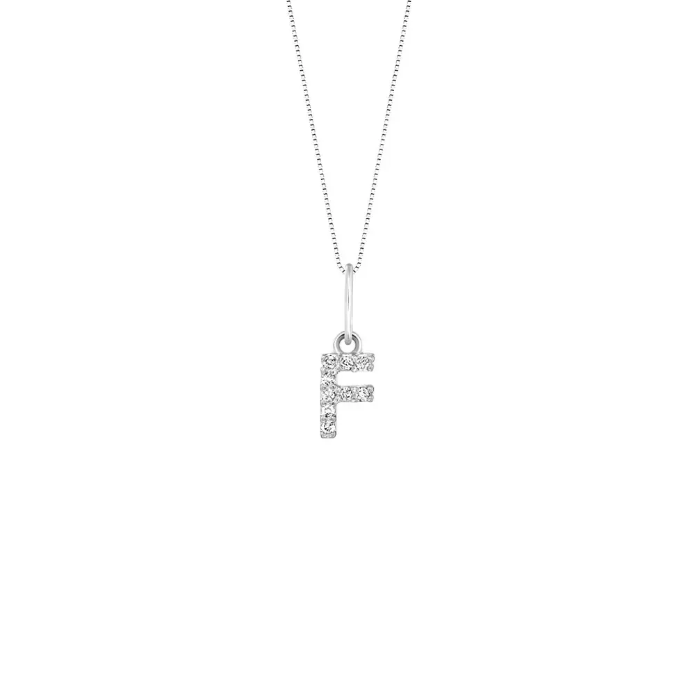 Pingente Letra F em Ouro Branco 18k com Diamantes 0,04 ct — imagem 1