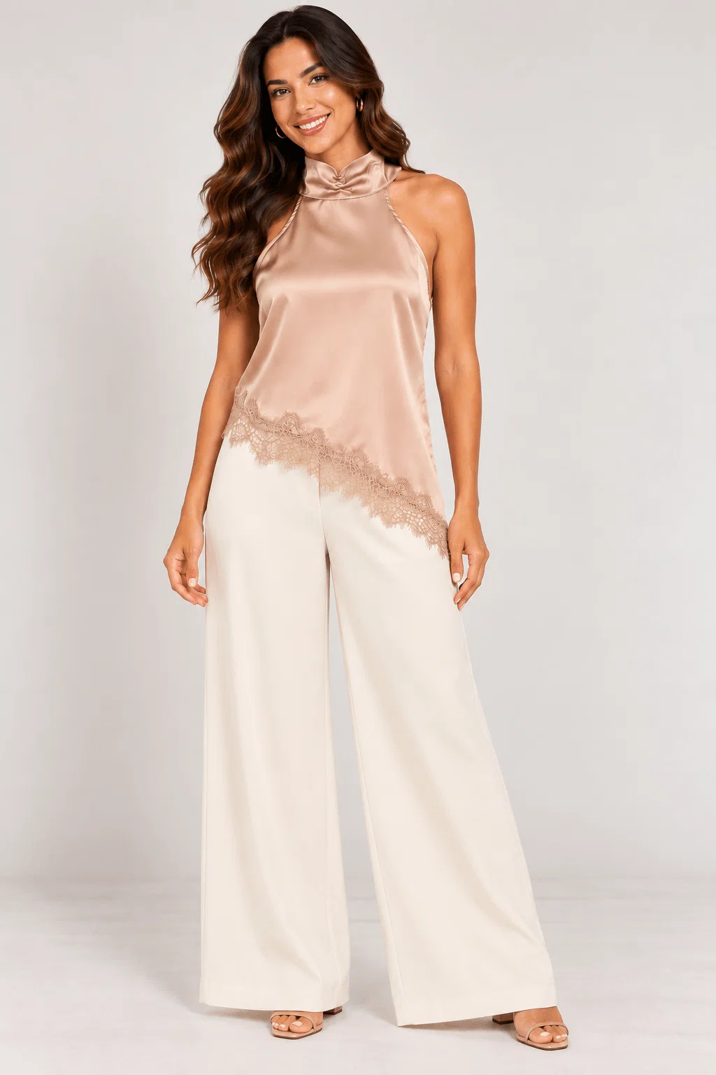 Blusa Acetinada Detalhe Renda - Rose — imagem 1