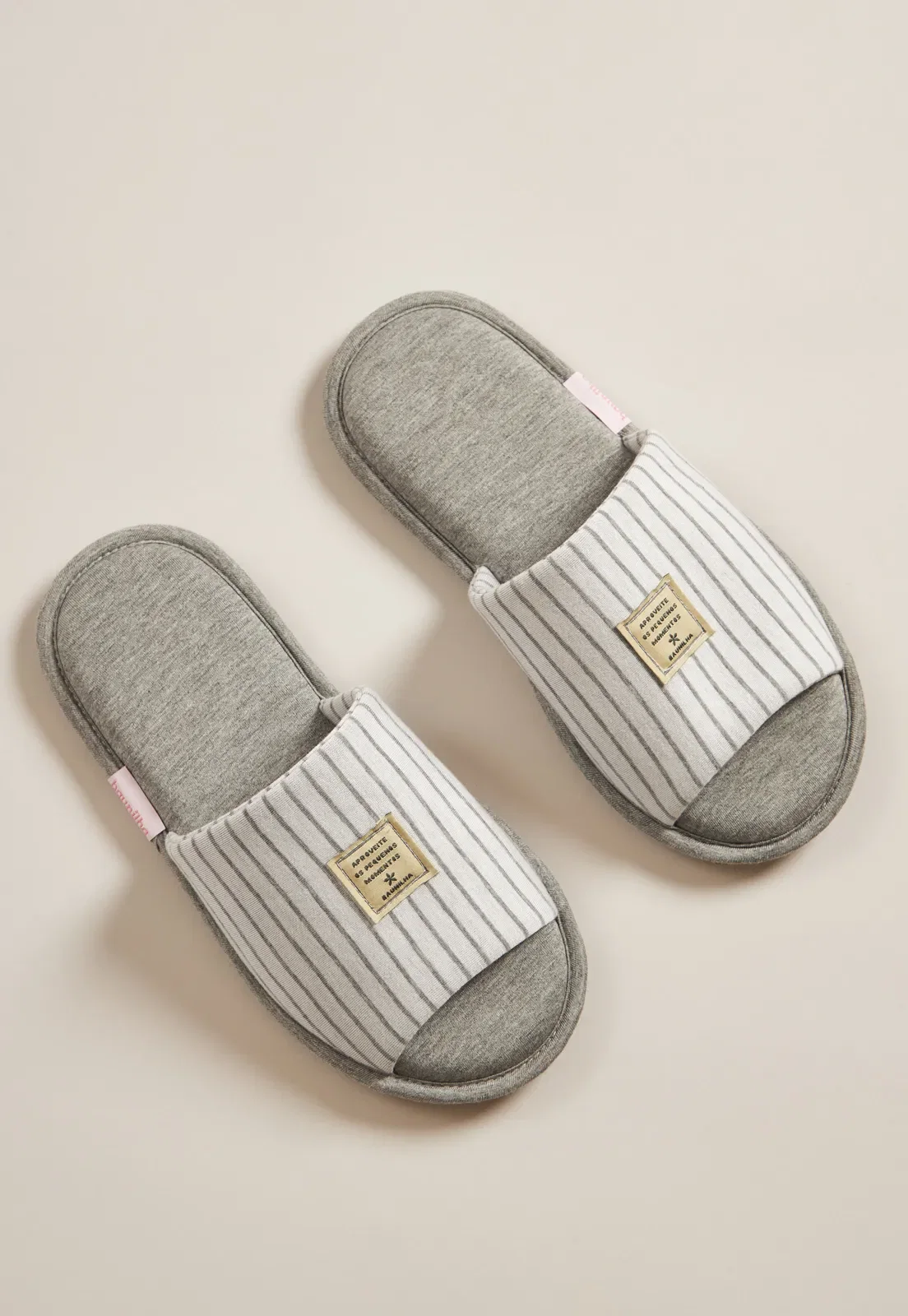 Pantufa Aberta De Vicose Listrado Stretch Baunilha