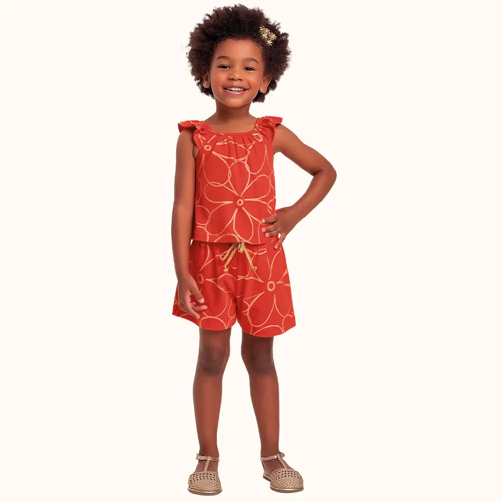 Conjunto blusa / short em cotton leve flor — imagem 1