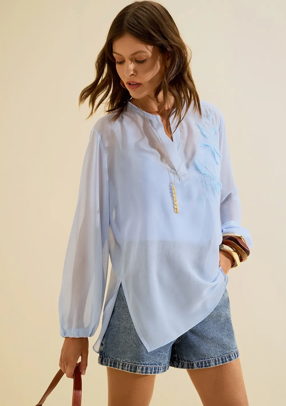 Blusa Decote V Origem Azul Escuro — imagem 1