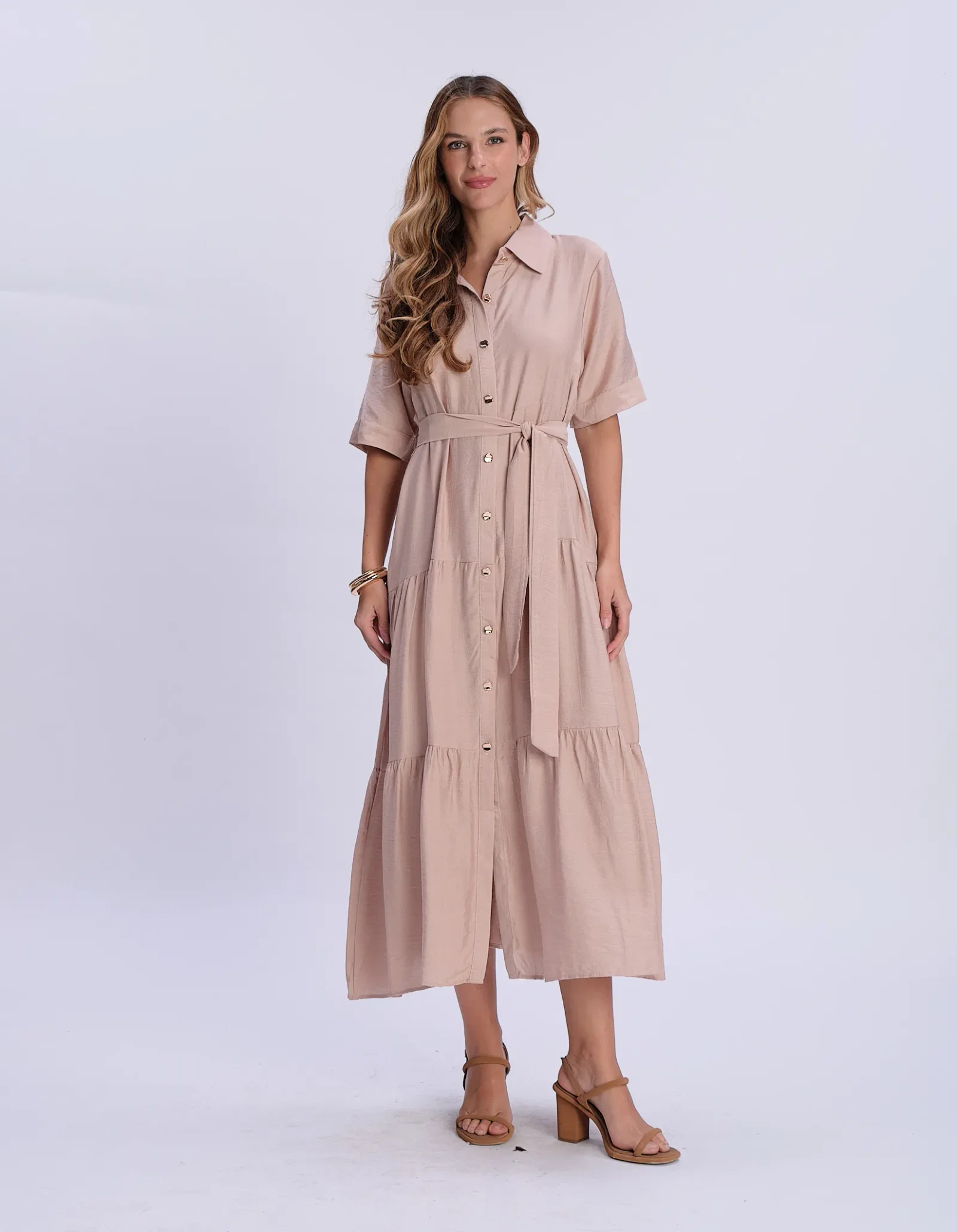 Chemise Marias Botões Faixa Amarração - Bege — imagem 1