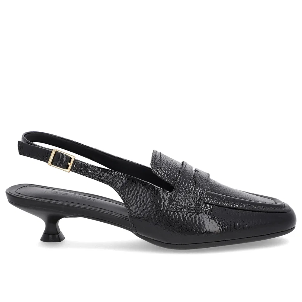 Slingback Preto Tira Calcanhar Verniz Textura — imagem 1