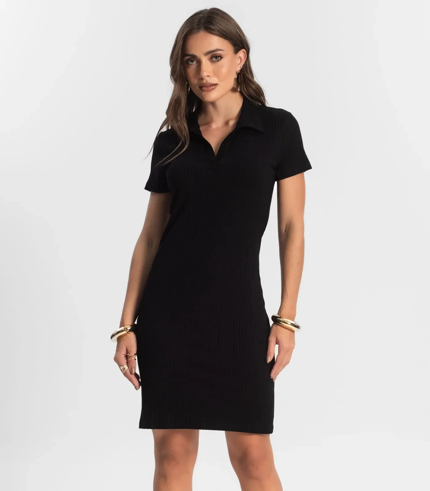Vestido De Ribana Canelado Feminino Endless Preto
