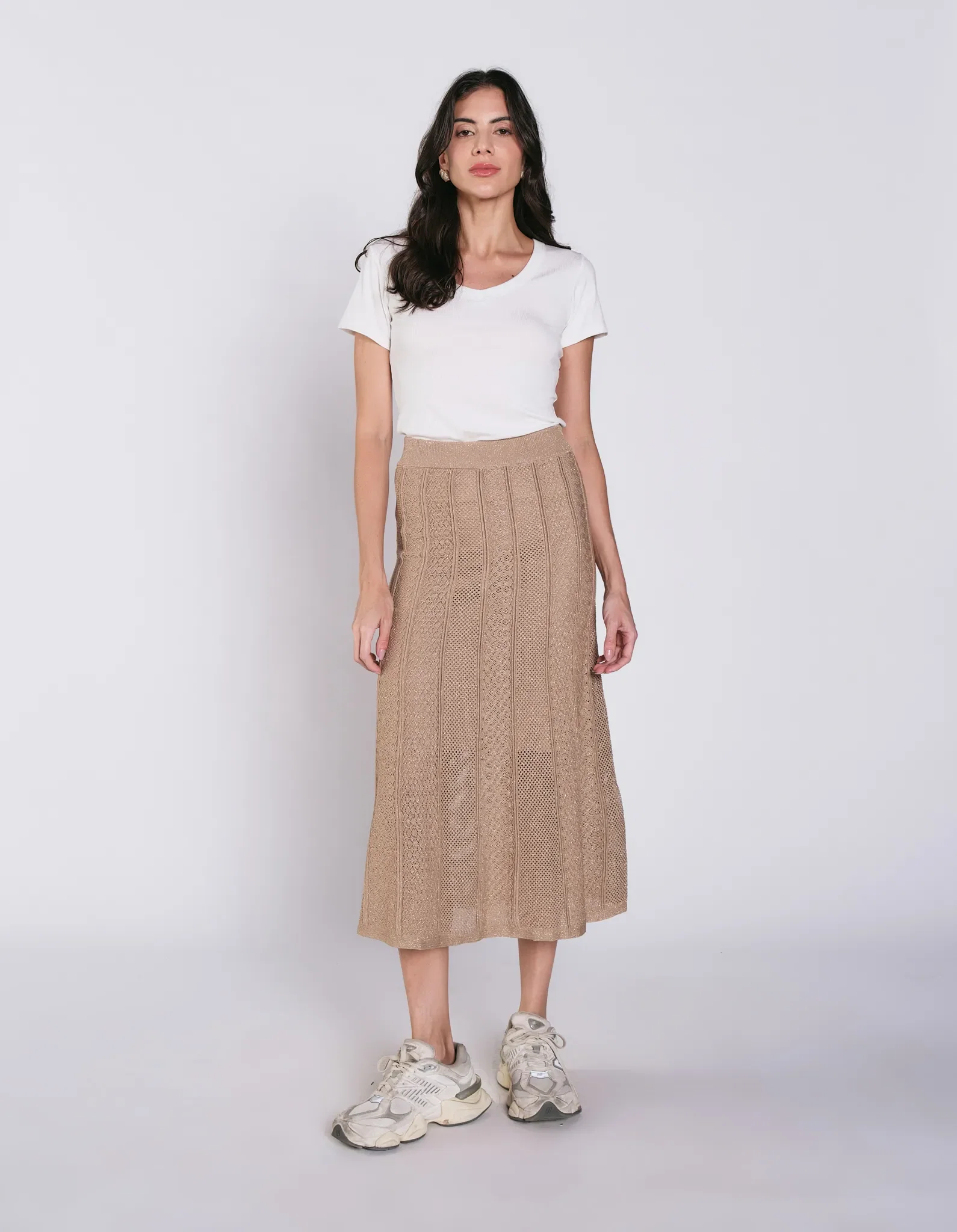 Saia Midi Tricot Lurex - Bege — imagem 1