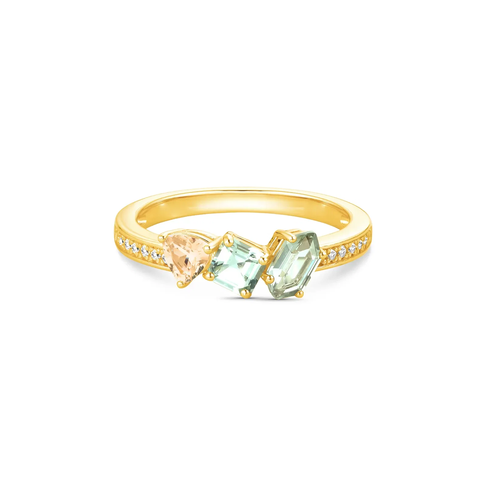 Anel Life Bellini em Prata 925 com Banho de Ouro Amarelo 18k, Pedras Verdes, Amarelas e Incolores