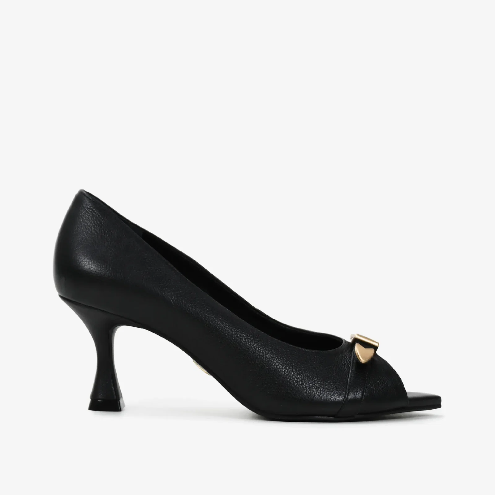 Scarpin Peep Toe Preto Couro