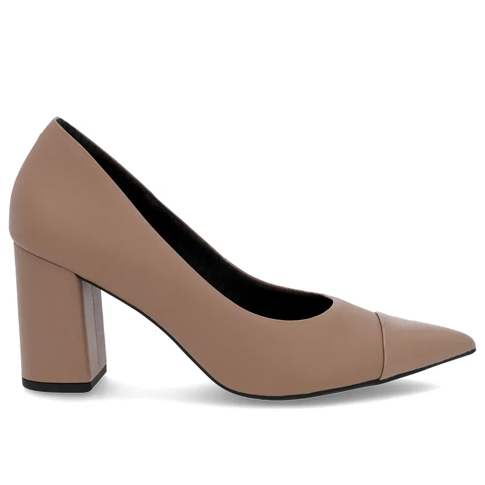 Scarpin Salto Bloco Couro Marrom Bico Fino Verniz — imagem 1