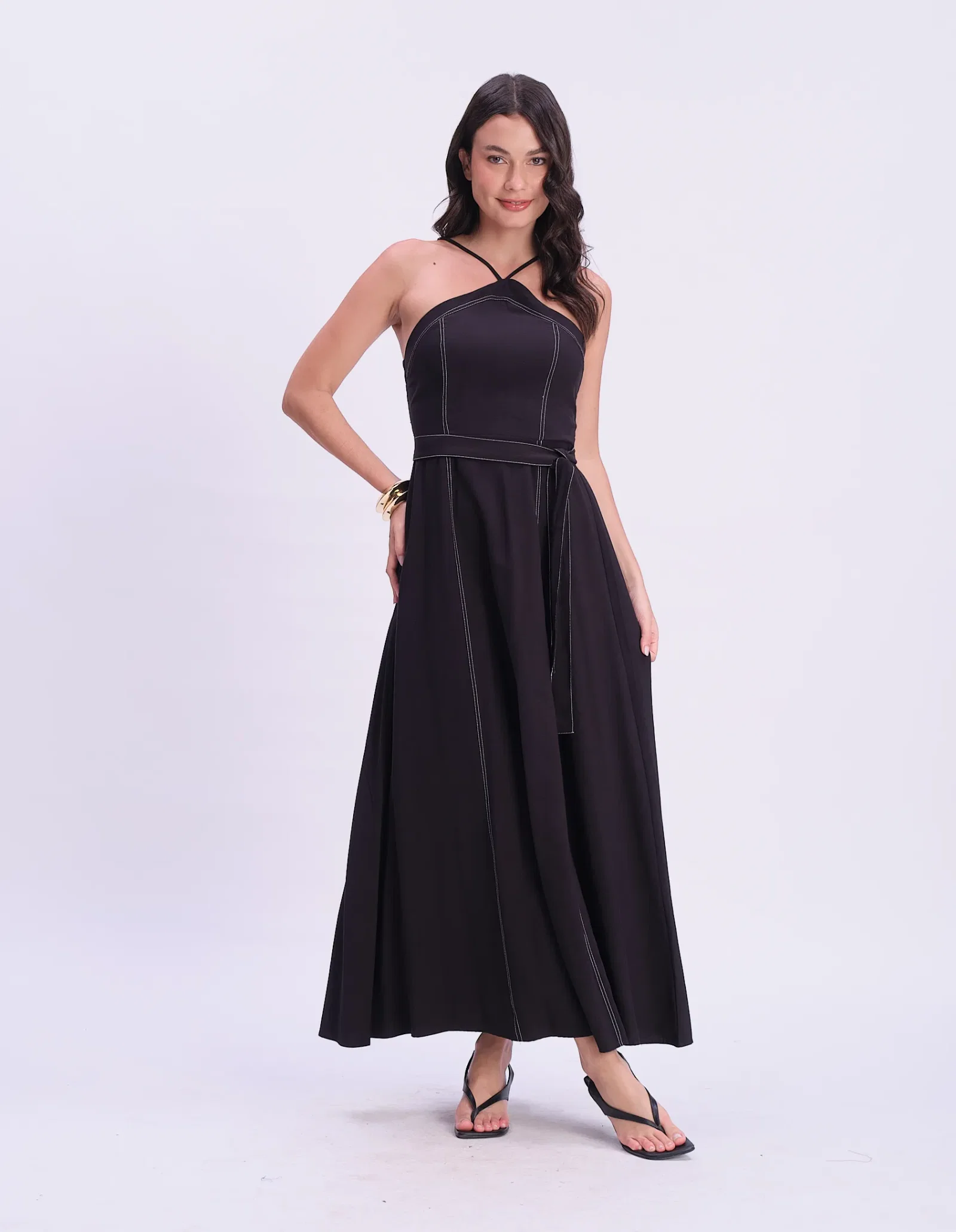 Vestido Frente Única Pespontos - Preto — imagem 1