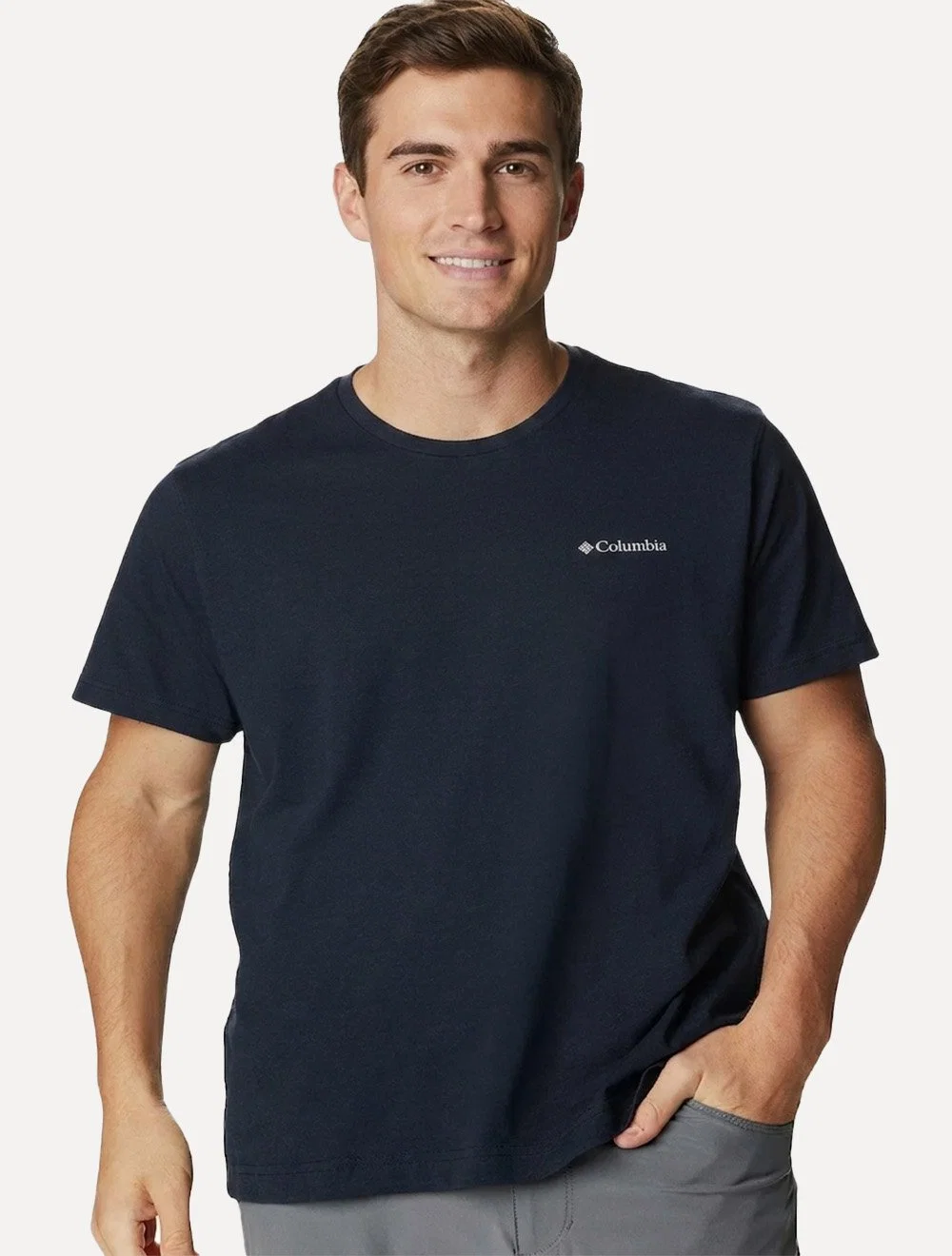 Camiseta Columbia Masculina Grey Logo Azul marinho