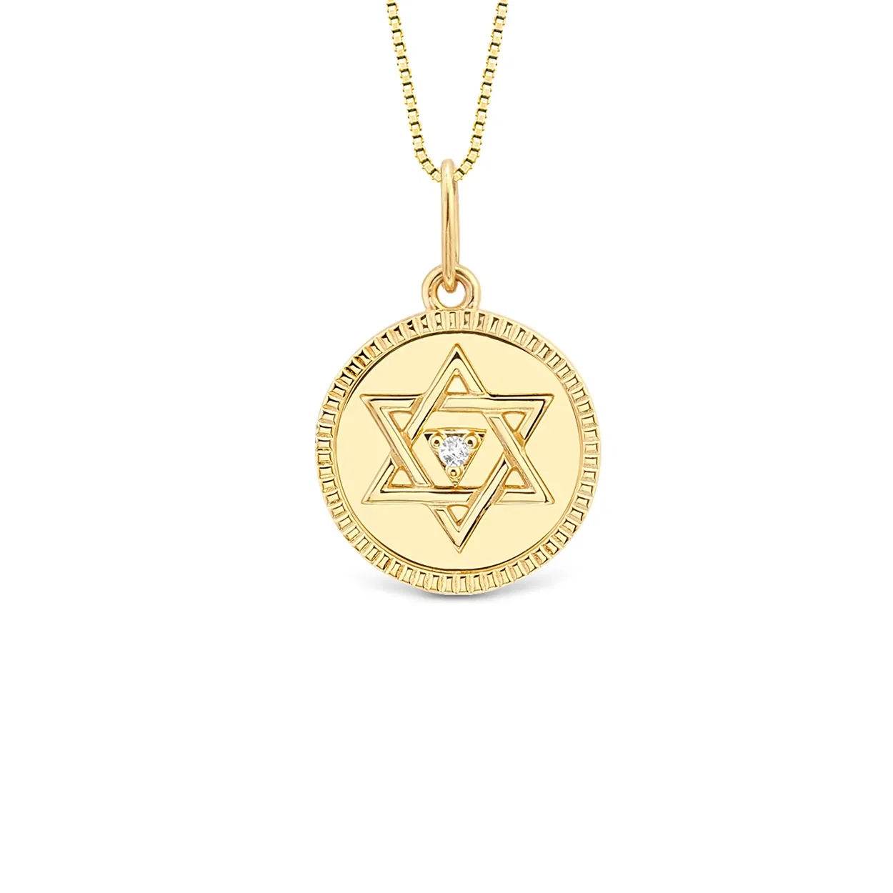 Pingente Medalha Trends Estrela de Davi em Ouro Amarelo 18k com Safira Incolor, 12mm — imagem 1