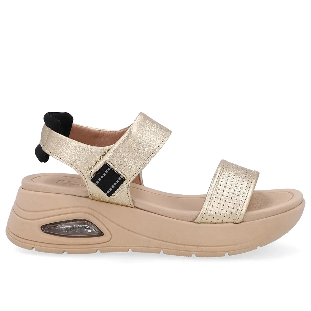 Sandália Salto Plataforma Couro Dourada Fecho-Flex — imagem 1