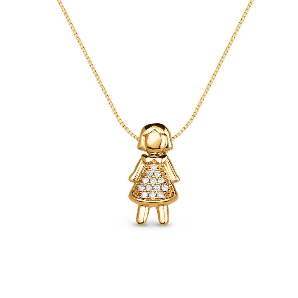 Pingente Menina em Ouro Amarelo 18k com Diamantes, 14mm — imagem 1