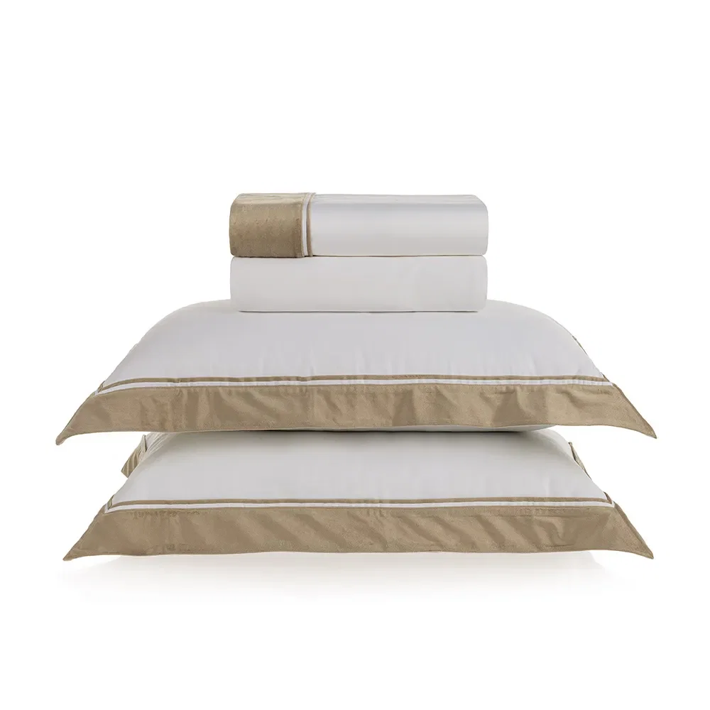Jogo de cama Queen 300 fios Cetim Valestro Branco / Nocciola