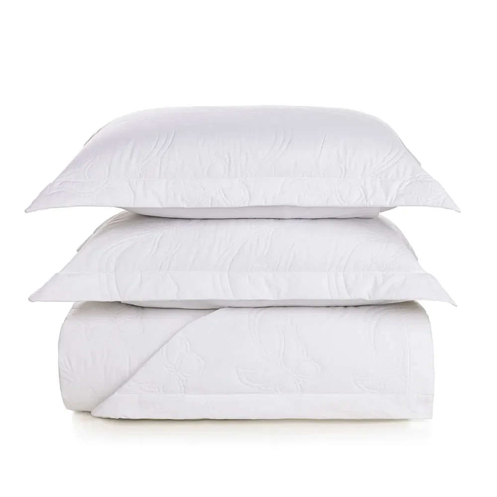Colcha com Porta Travesseiros King 200 Fios 100% Algodão Farfalla Branco