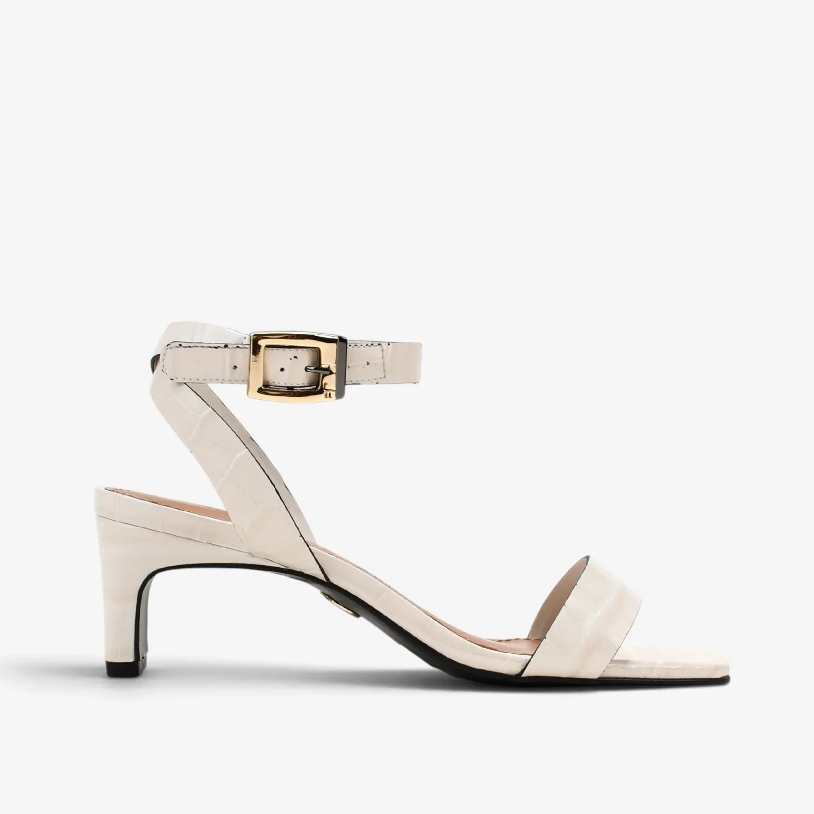 Sandália Off White Algodão Couro Croco