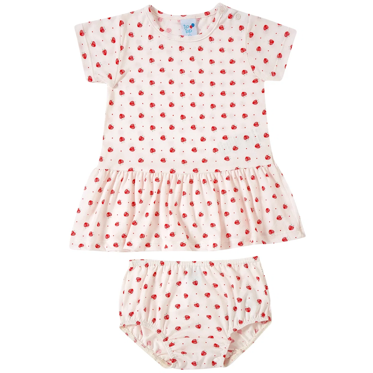 Vestido Manga Curta Com Calcinha Bebê Morango Malha Peach Skin Tip Top