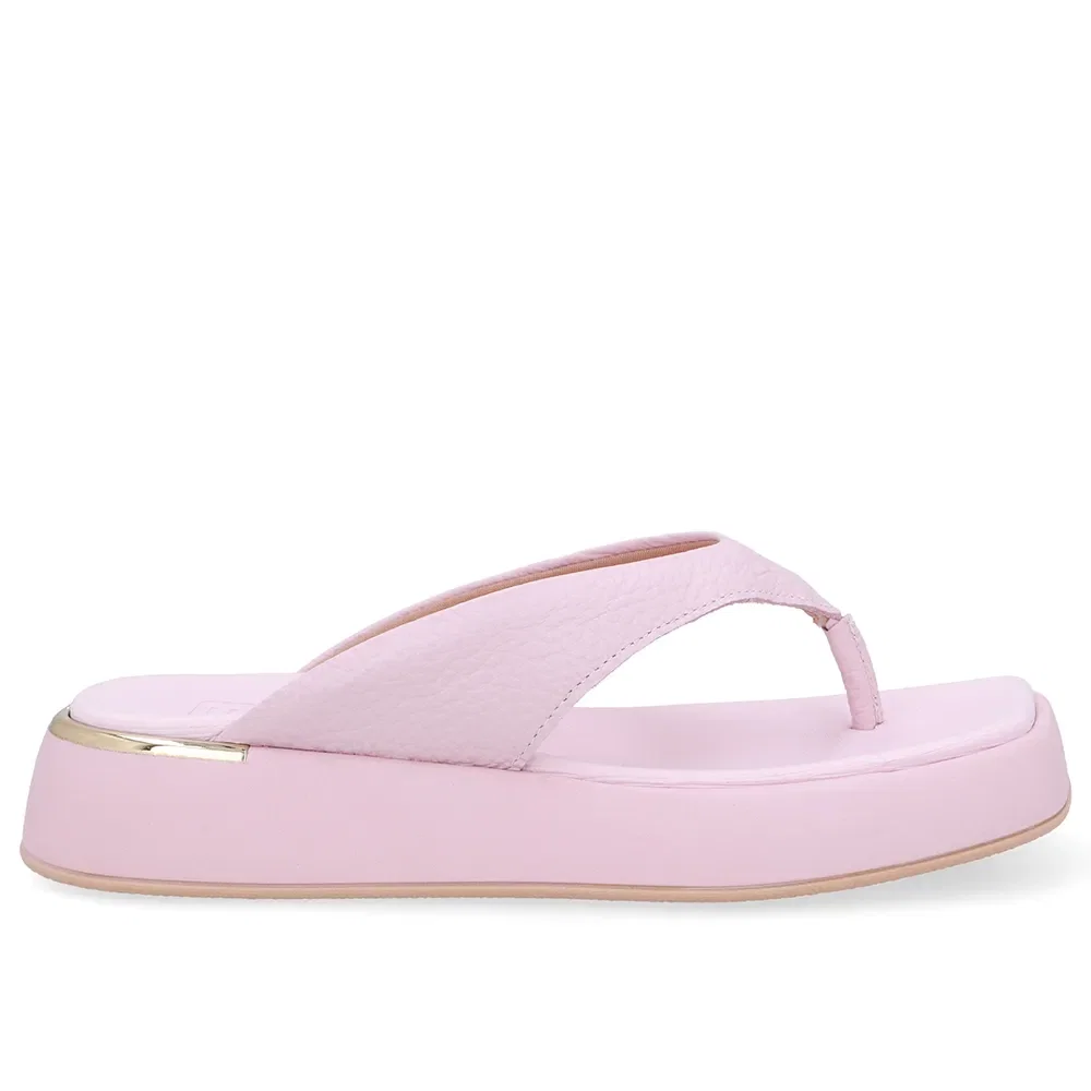Chinelo Plataforma Couro Rosa
