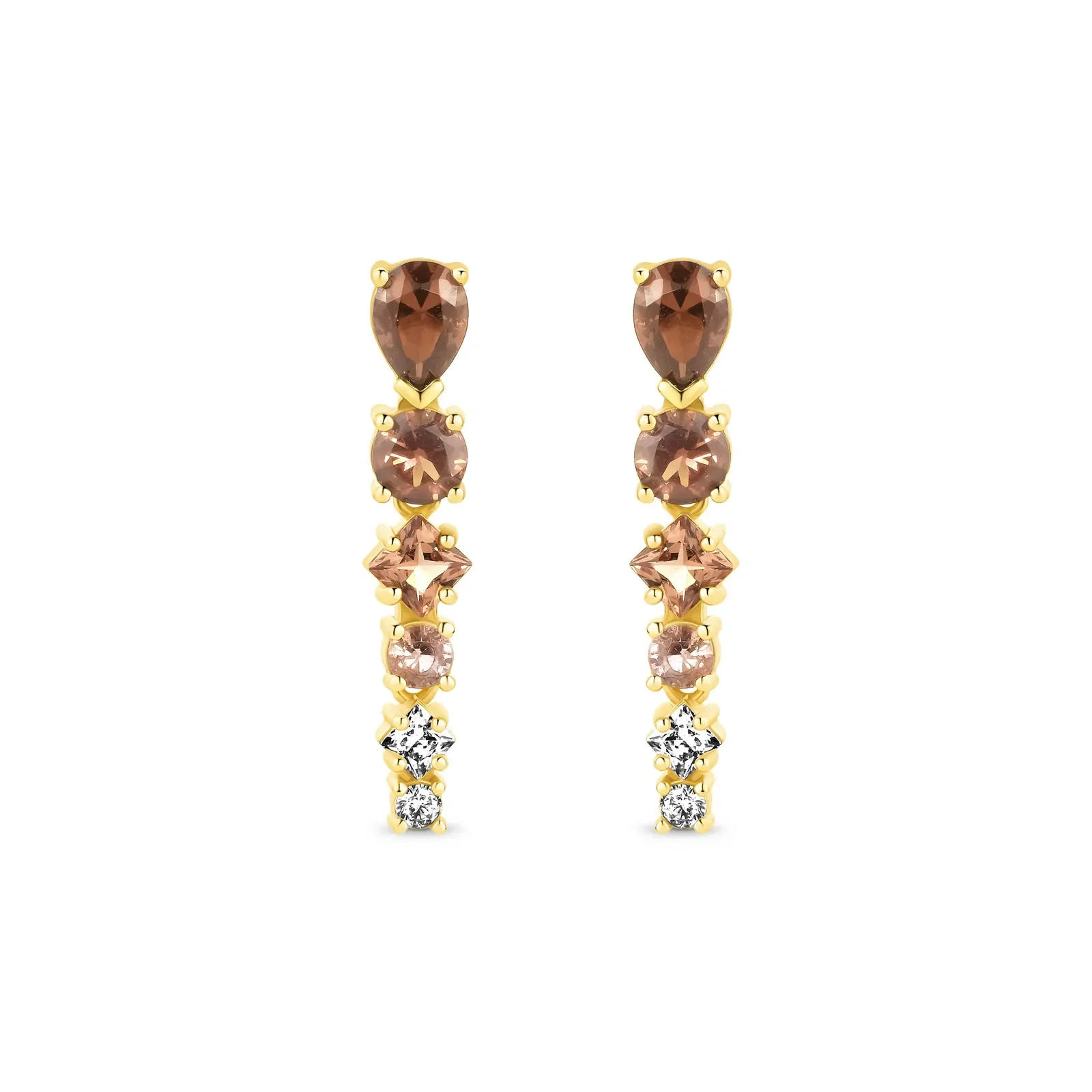 Brinco Life Mocha I em Prata 925 com Banho de Ouro Amarelo 18k, Pedras Marrons e Incolores — imagem 1