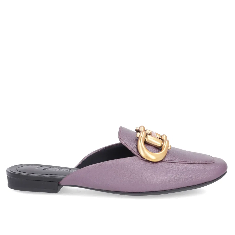 Mule Roxo Bico Quadrado Couro Enfeite Fosco — imagem 1