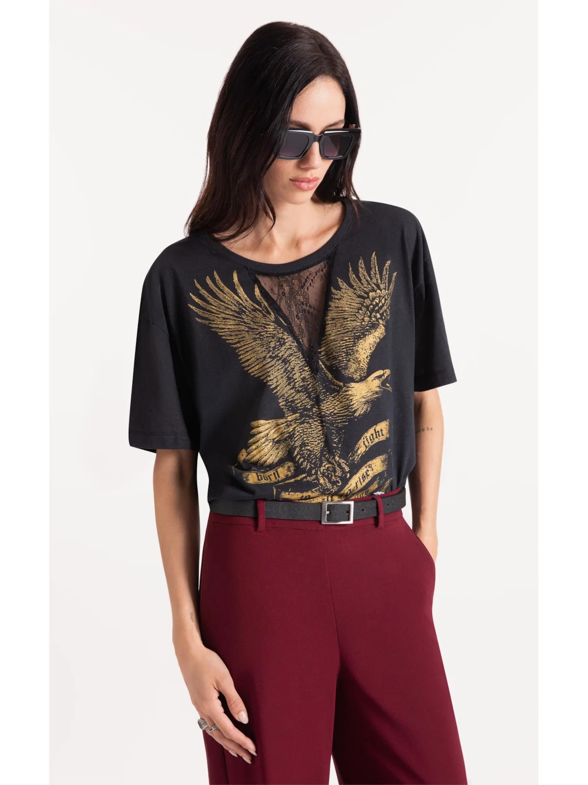 Blusa Gaze Lace Águia Oversized Preto — imagem 1