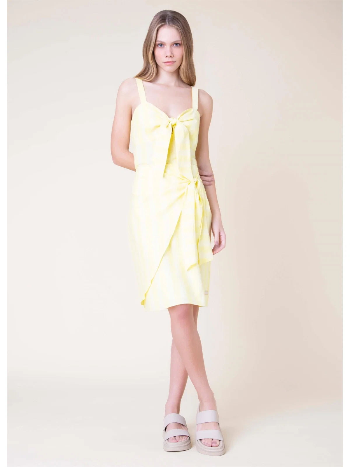 Saia Midi Linho Stripes Amarelo