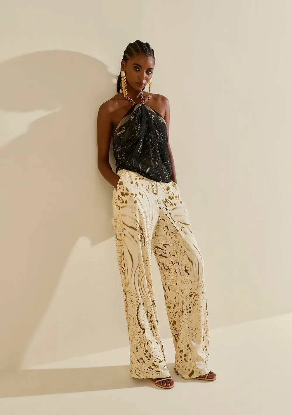 Calça Morena Rosa Pantalona Alta Off White — imagem 1