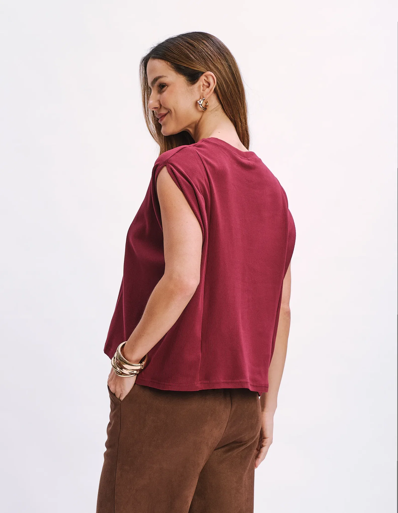 Blusa Manga Morcego Decote Redondo - Vinho — imagem 1