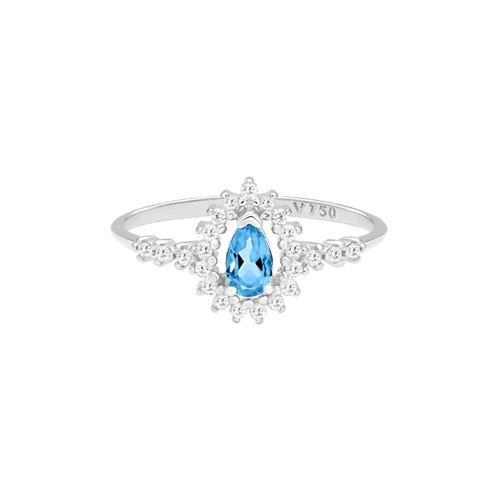 Anel Classic Cores em Ouro Branco 18k com Topázio Sky e Diamantes