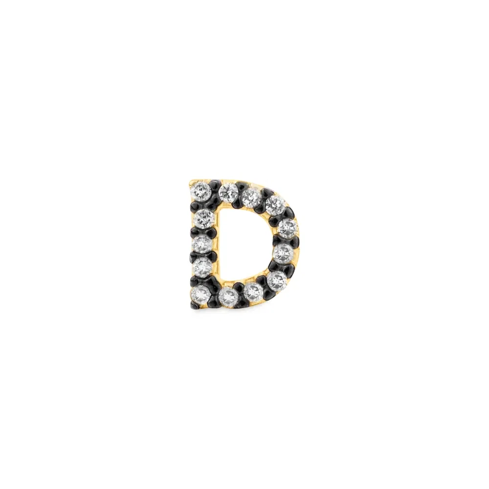 Brinco Único Letra D em Ouro Amarelo 18k com Diamantes — imagem 1