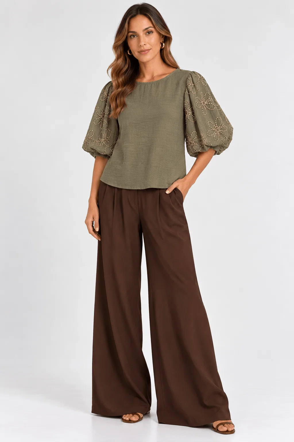 Blusa Manga Bufante Bordada - Verde