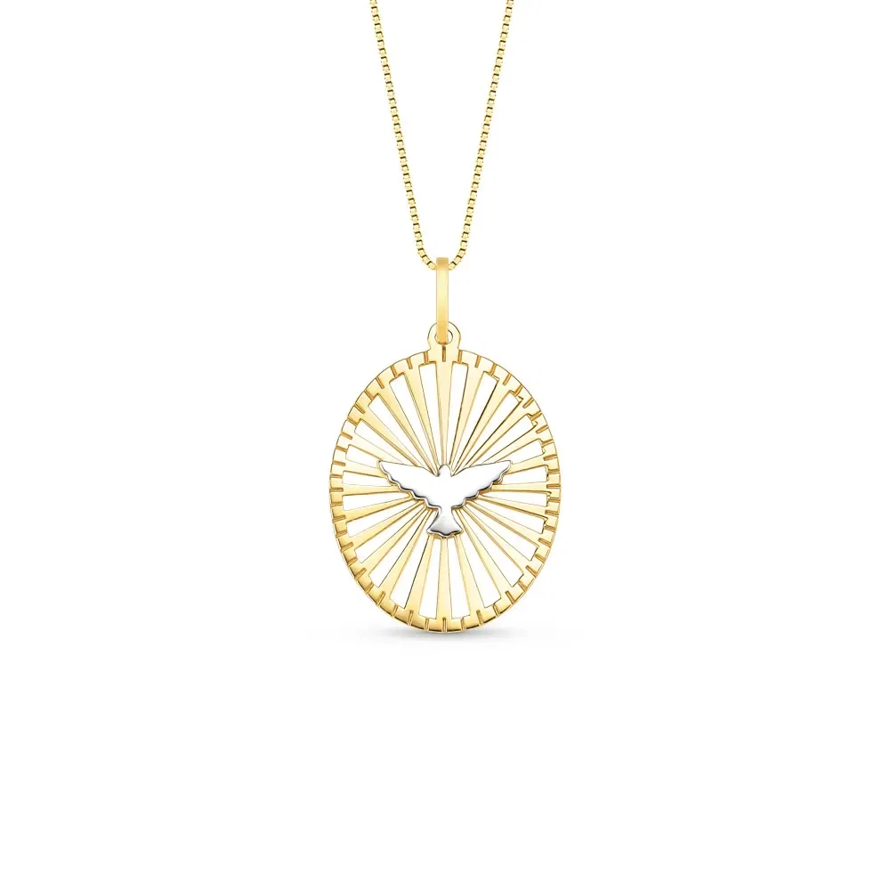 Pingente Medalha Divino Espírito Santo em Ouro Branco e Ouro Amarelo 18k, 20mm — imagem 1