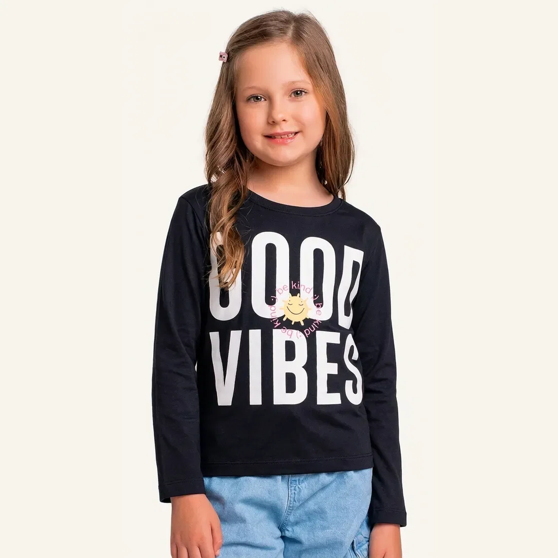Blusa manga longa em meia malha good vibes