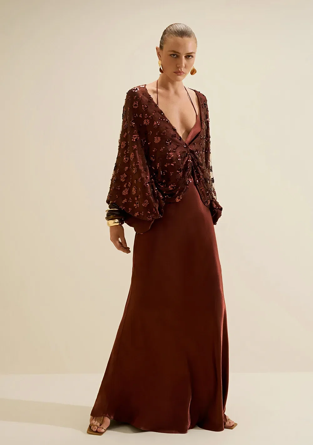Vestido Longo Solto Cafezal Marrom — imagem 1