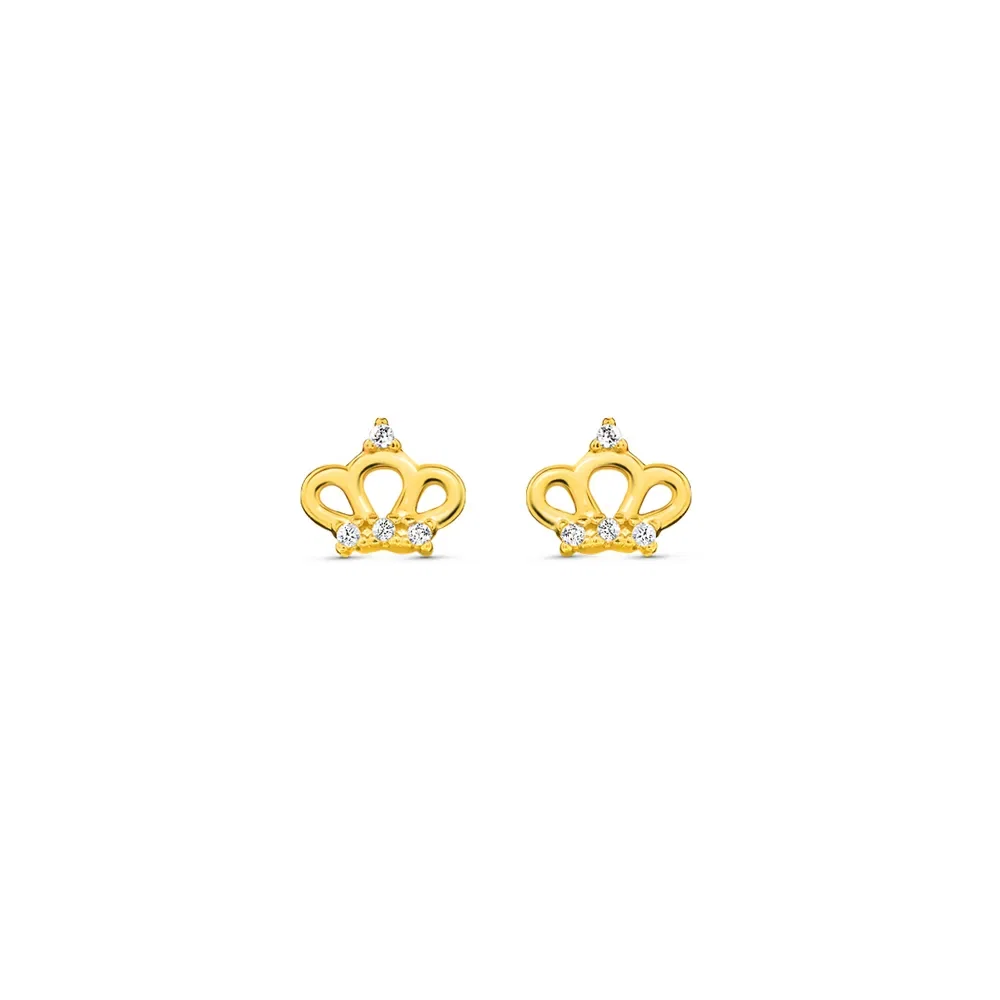 Brinco Infantil Coroa em Ouro Amarelo 18k com Safiras Incolores — imagem 1