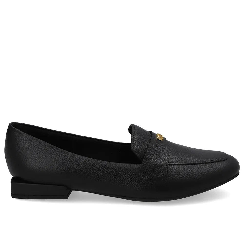 Loafer Preto Couro Salto Bloco