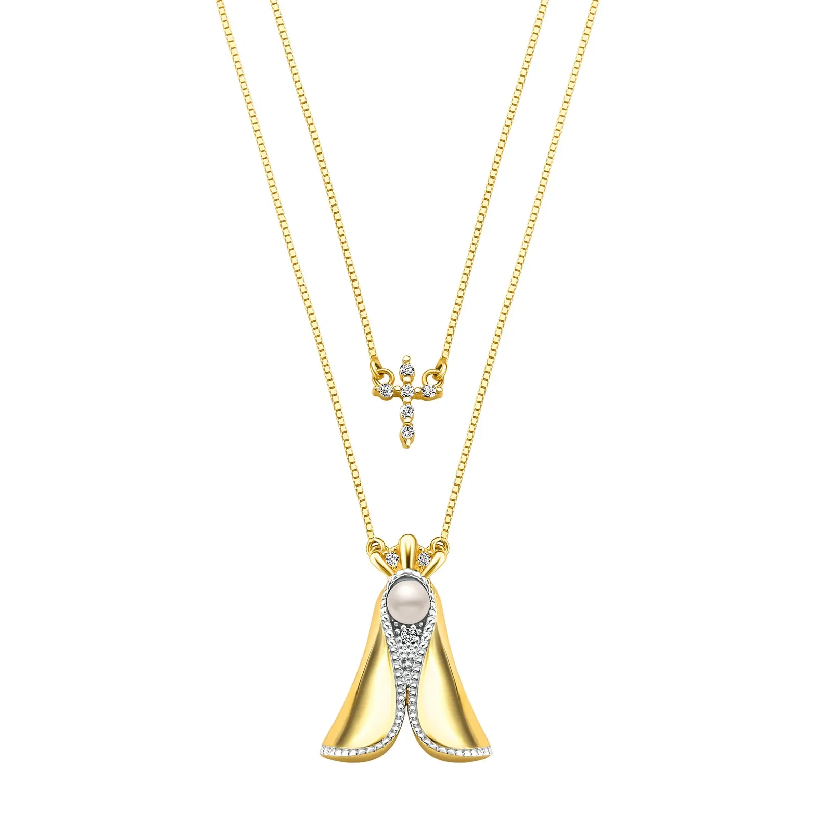 Colar Medalha N.Sra Aparecida em Ouro Amarelo 18k com Pérola e Diamante 0,03 ct — imagem 1