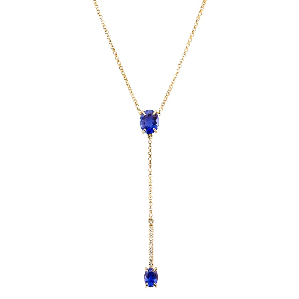 Colar Essenza em Ouro Champanhe 18k com Iolitas e Diamantes, 50cm — imagem 1