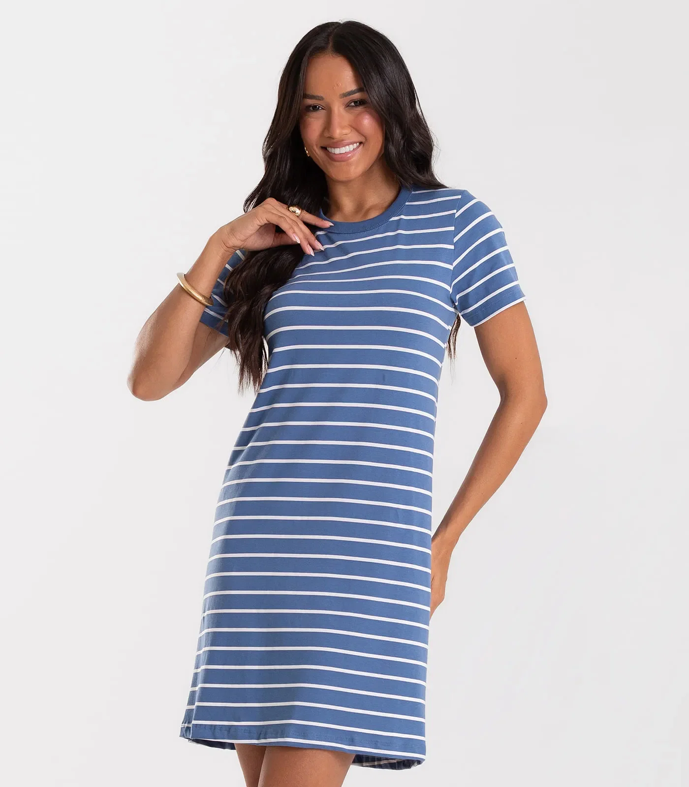 Vestido Feminino Cotton Listrado Rovitex Azul