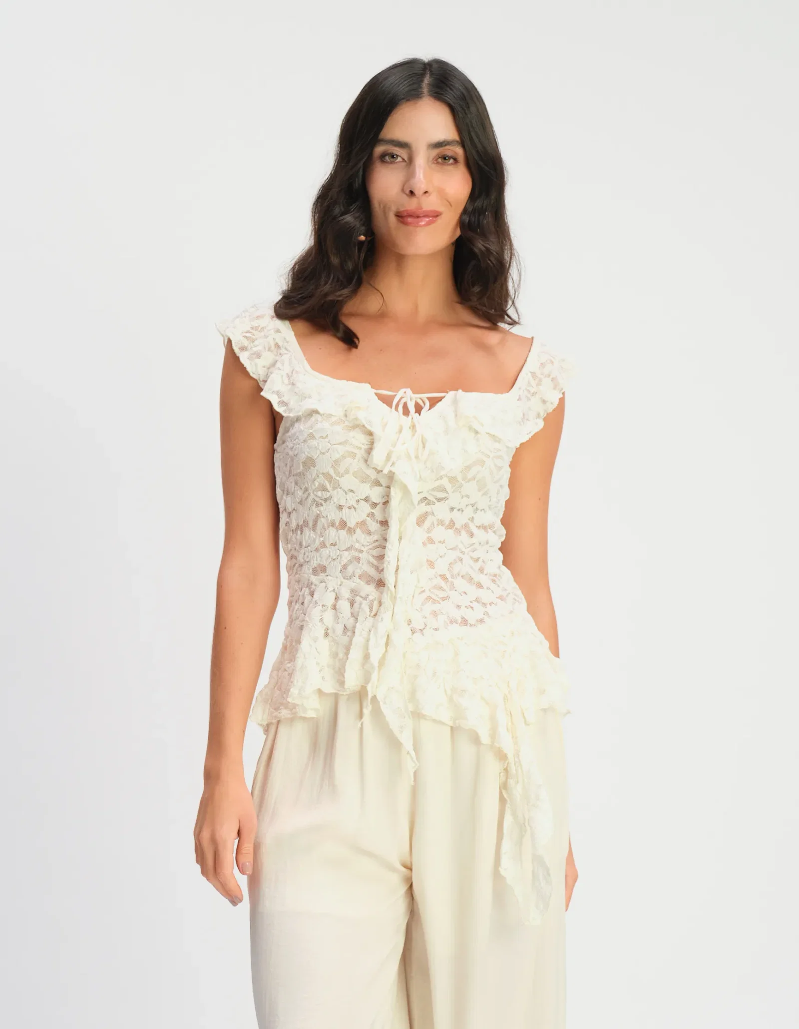 Blusa Renda Com Babados - Off White