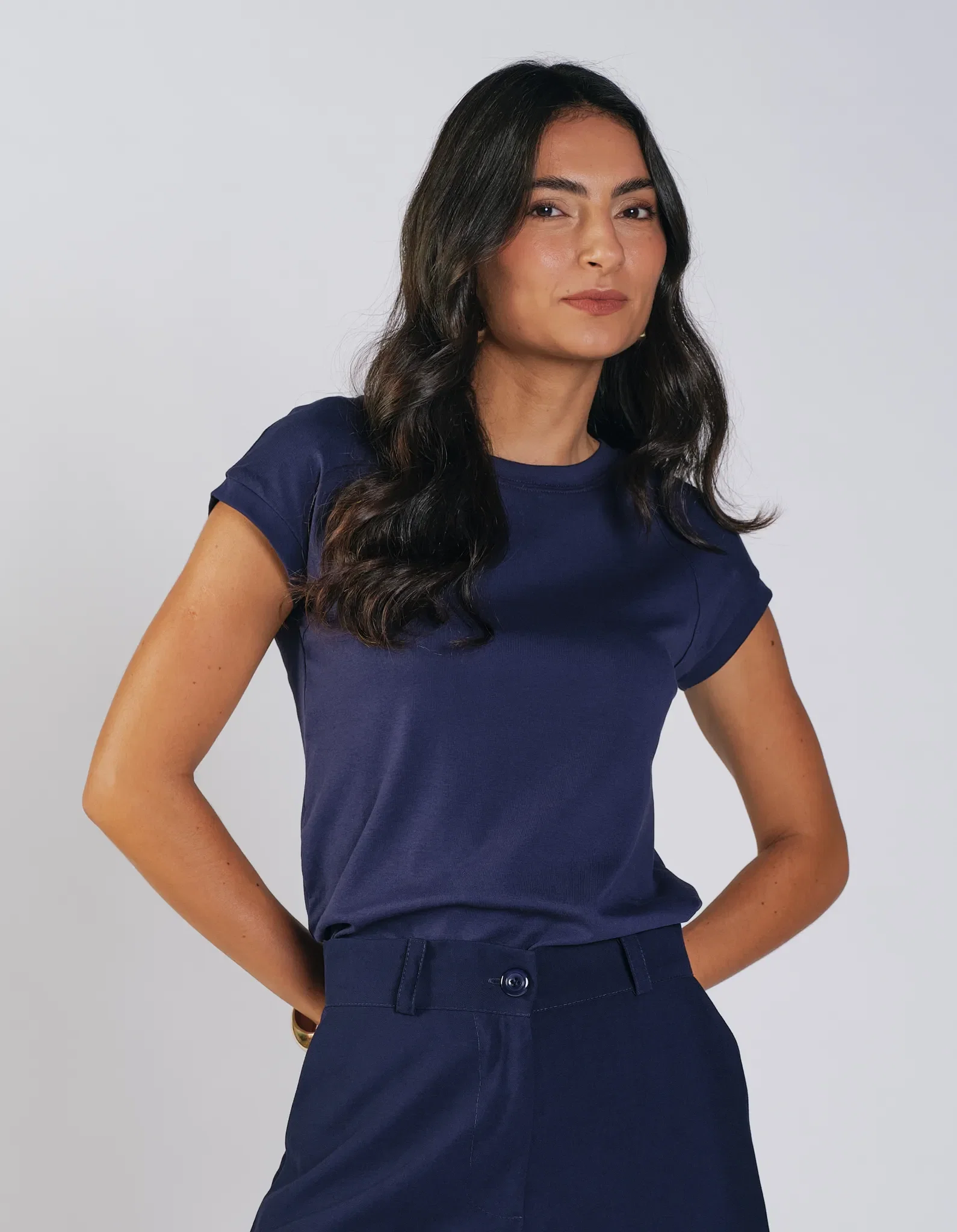 Blusa Manga Raglan Gola Redonda - Azul Marinho — imagem 1