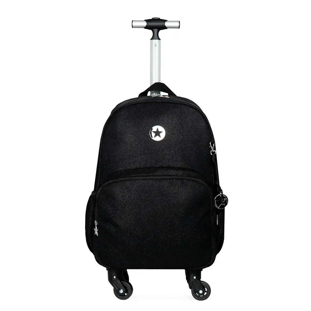 Mochila de Rodinha Juvenil Feminina Preta com Glitter