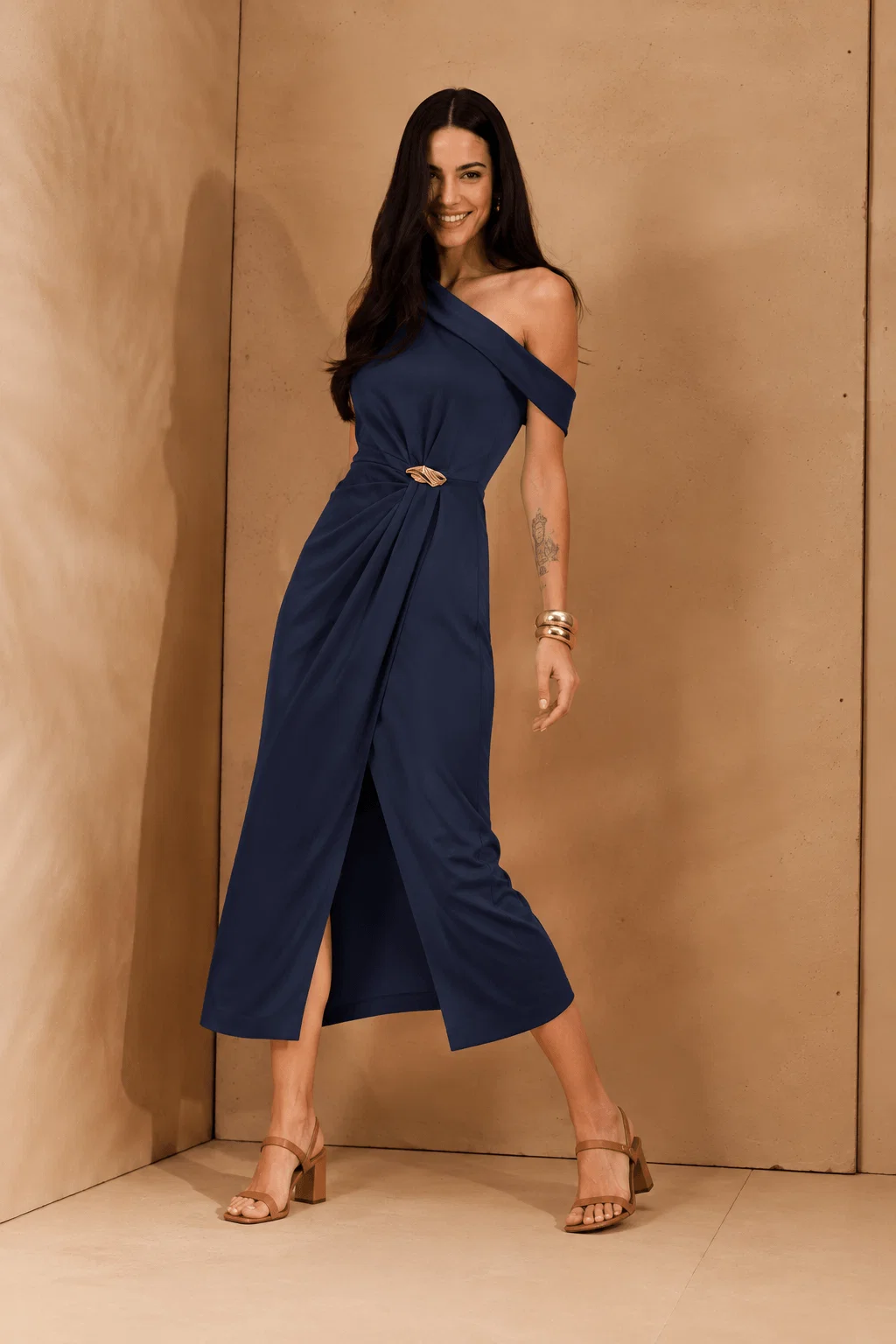 Vestido Sem Manga Detalhe Metal - Azul Marinho