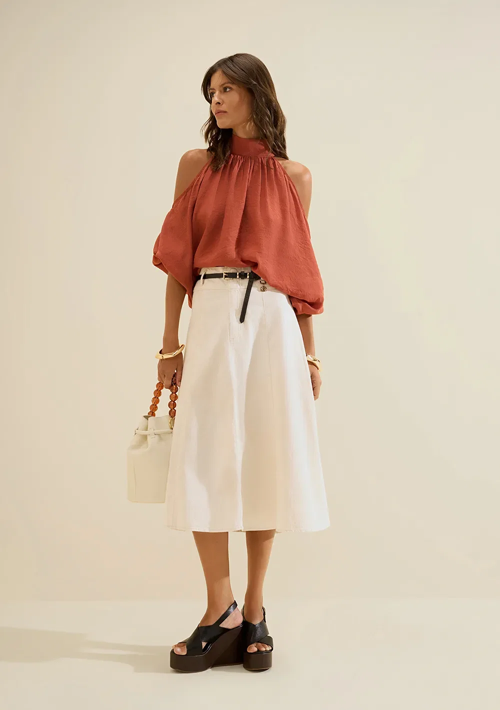 Saia Evase Midi Salina Off White — imagem 1