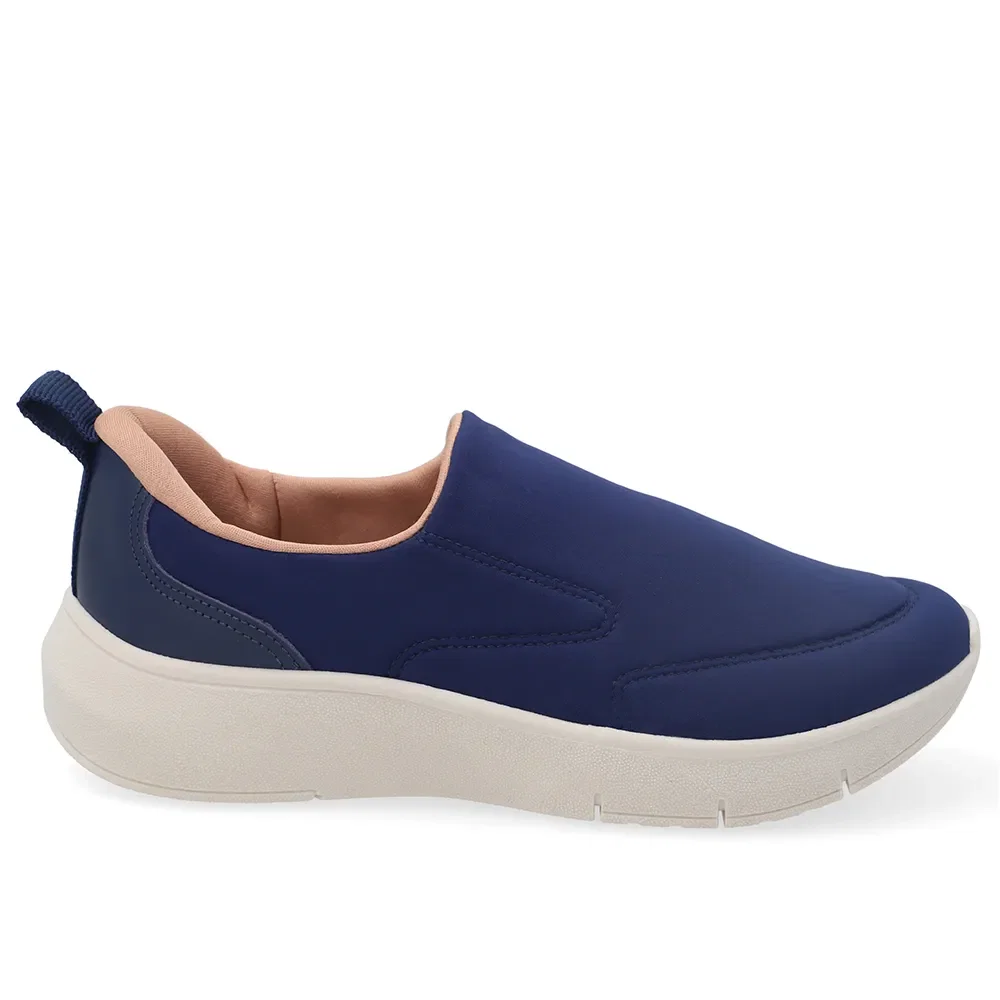 Tênis Azul Slip On Em Tecido e Couro