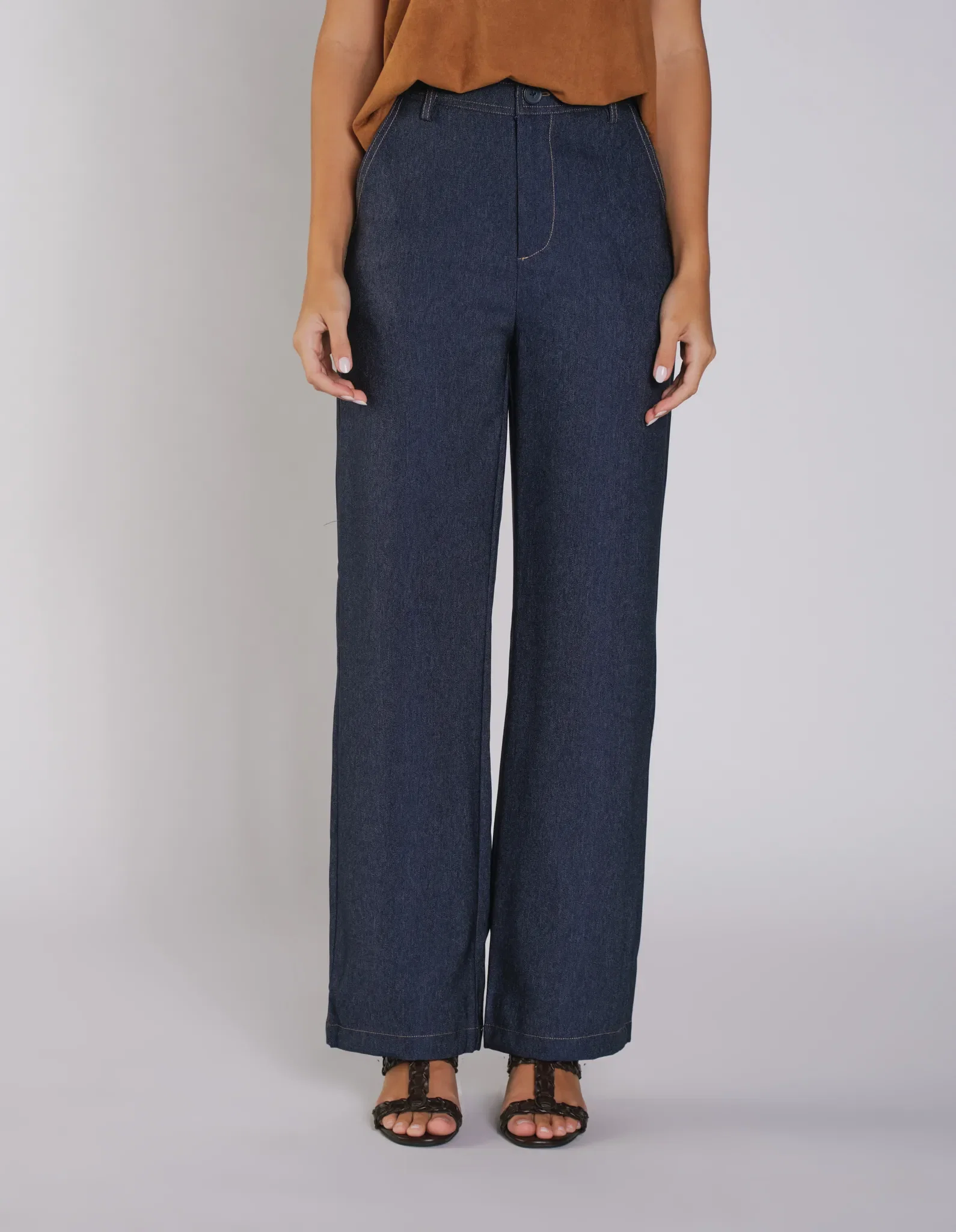 Calça Jeans Pespontos Contrastantes - Azul