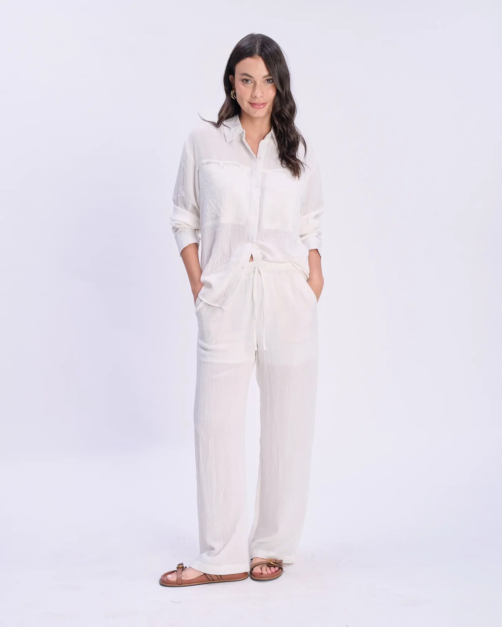 Calça Pantalona Com Bolsos - Off White