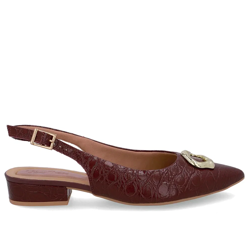 Slingback Vermelho Couro Croco Enfeite — imagem 1